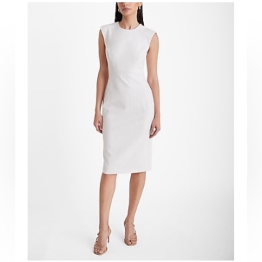 Express Pinstripe Crew Neck Cap Midi Sheath Dress NWT